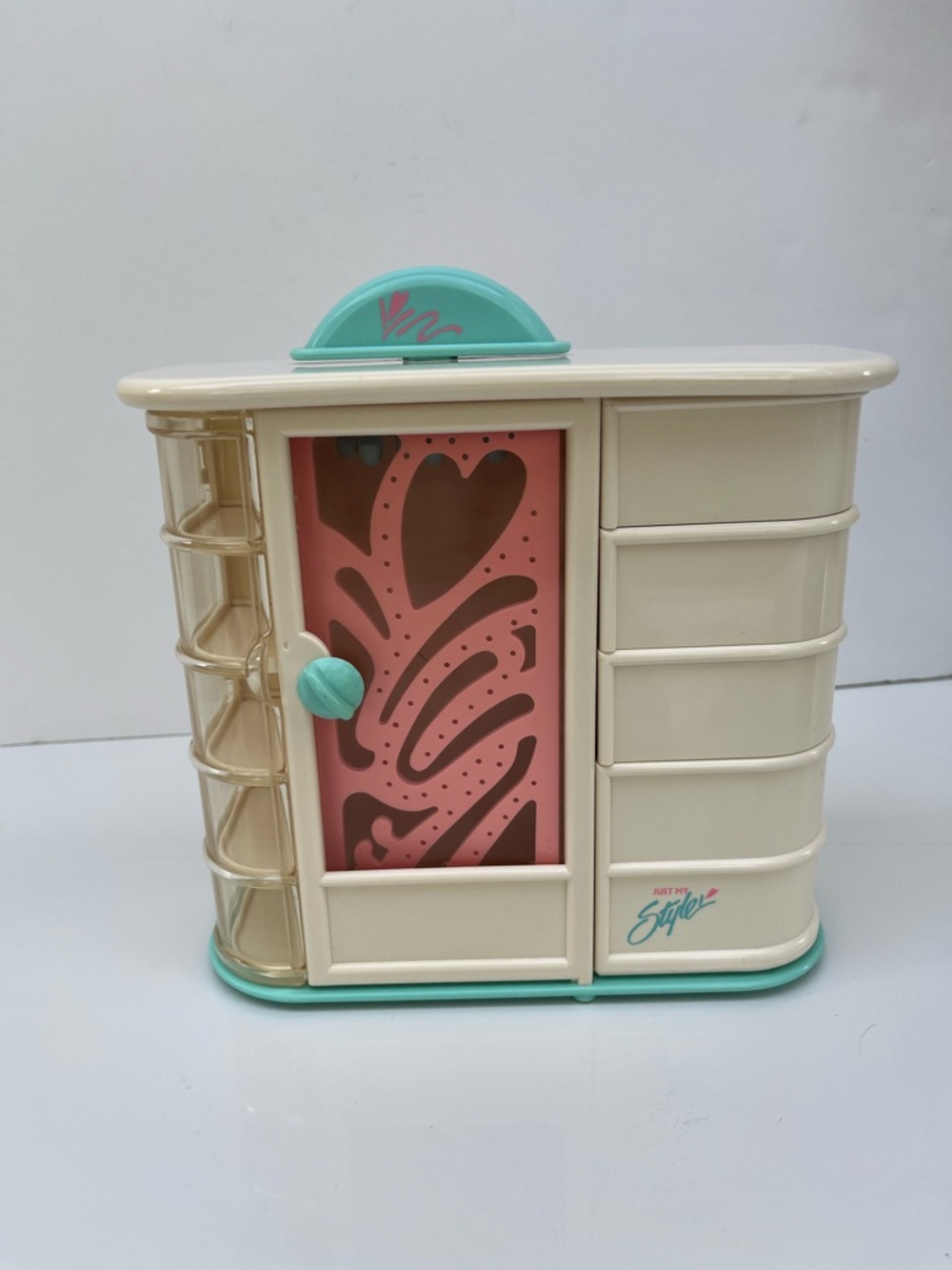 Vintage 1989 Fisher-Price Cream Jewelry Organizer w/ Pink Door and Mint Accents